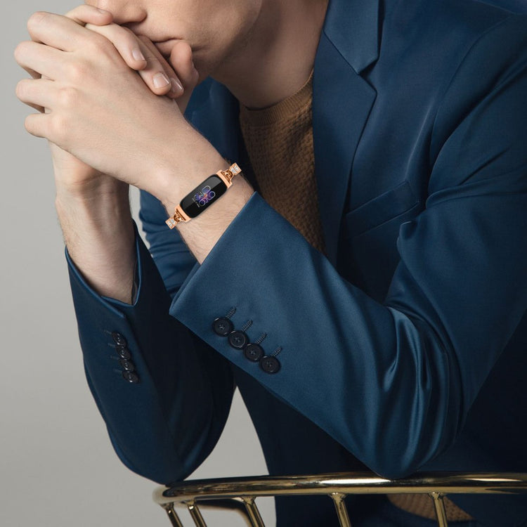 Fitbit Inspire / Inspire HR / Inspire 2 Metal Watch Band Sliding Jewelry Bracelet Strap with Rhinestones - Gold#serie_2