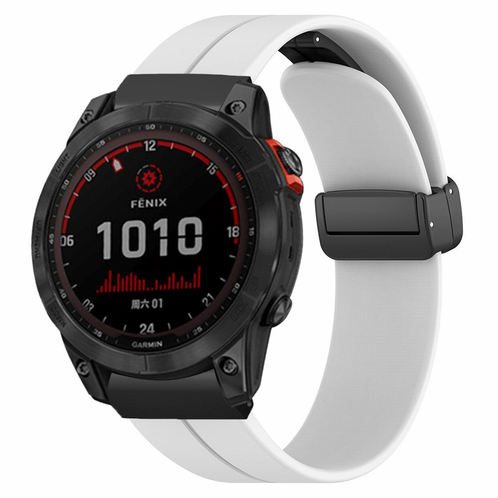 Garmin Fenix 7X / 6X / 5X Watch Strap Magnetic Buckle Silicone Band with 26mm Connector - White#serie_1