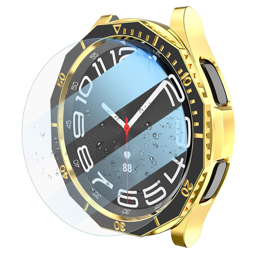 Samsung Galaxy Watch6 Classic 43mm Bump Resistant Case with Tempered Glass FilmandDial Bezel Ring Watch Case Cover - Black+Gold#serie_1