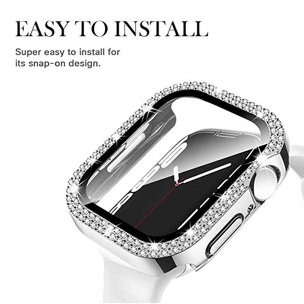 Apple Watch Series 9 8 7 41mm Watch Case Rhinestone Electroplating Frame with Tempered Glass Film - Black#serie_2