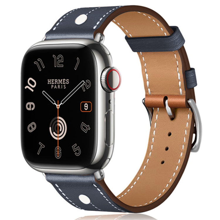 Apple Watch 49mm / 45mm / 44mm / 42mm Genuine Cow Leather Band Rivet Decor Strap - Blue#serie_5