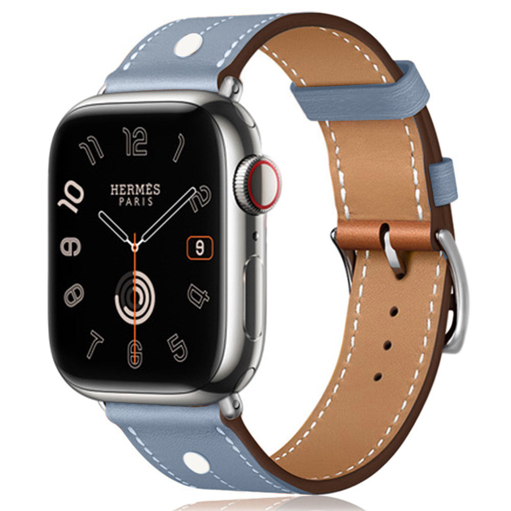 Apple Watch 49mm / 45mm / 44mm / 42mm Genuine Cow Leather Band Rivet Decor Strap - Baby Blue#serie_7