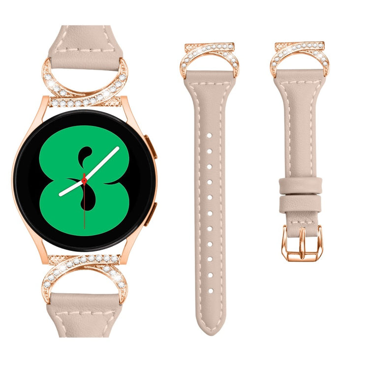 Fed Ægte Læder Og Rhinsten Universal Rem passer til Samsung Smartwatch - Beige#serie_5