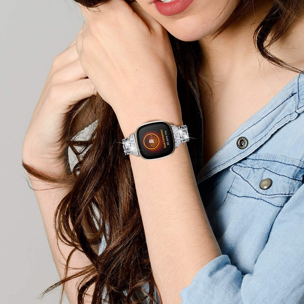 Metal Og Rhinsten Universal Rem passer til Fitbit Sense 2 / Fitbit Versa 4 - Sølv#serie_2