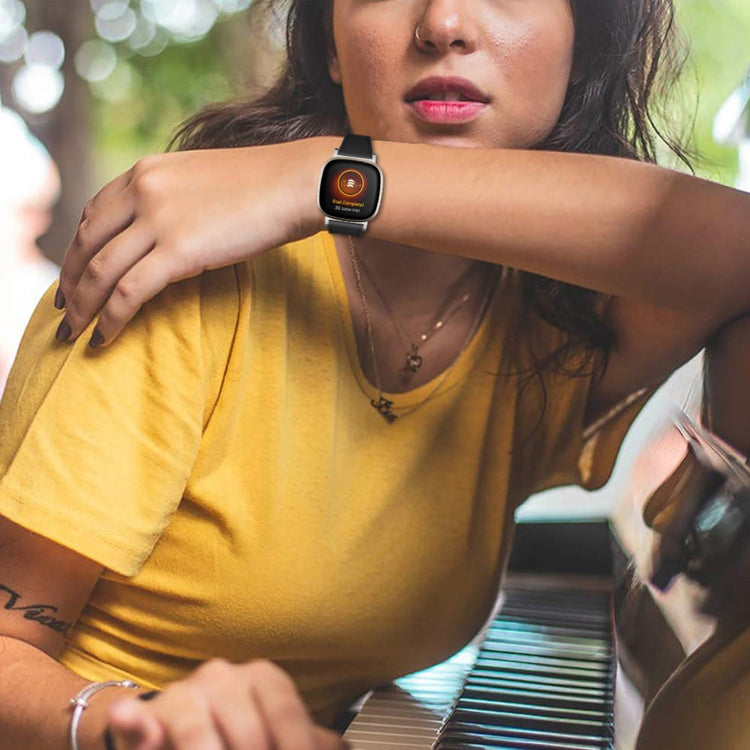 Ægte Læder Universal Rem passer til Fitbit Sense 2 / Fitbit Versa 4 - Sort#serie_2
