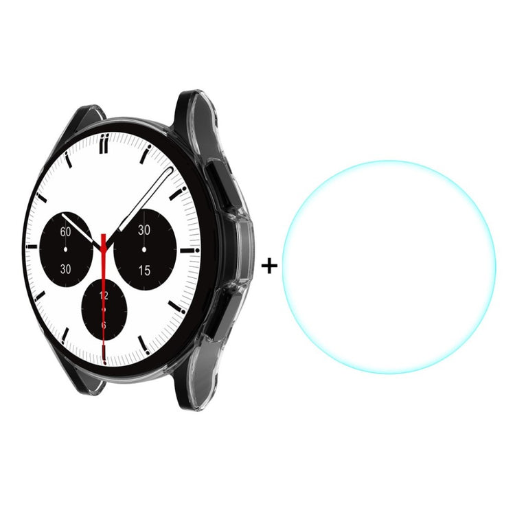 Alle Tiders Samsung Galaxy Watch 4 Classic (46mm) Cover med Skærmbeskytter i Silikone og Hærdet Glas - Gennemsigtig#serie_547