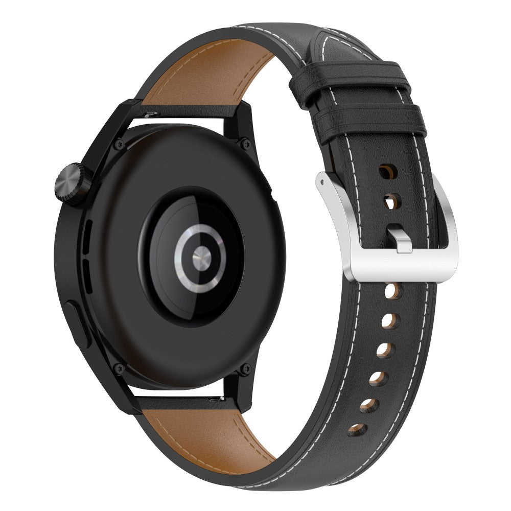 22mm Universal stitching line style cowhide watch strap - Black#serie_1