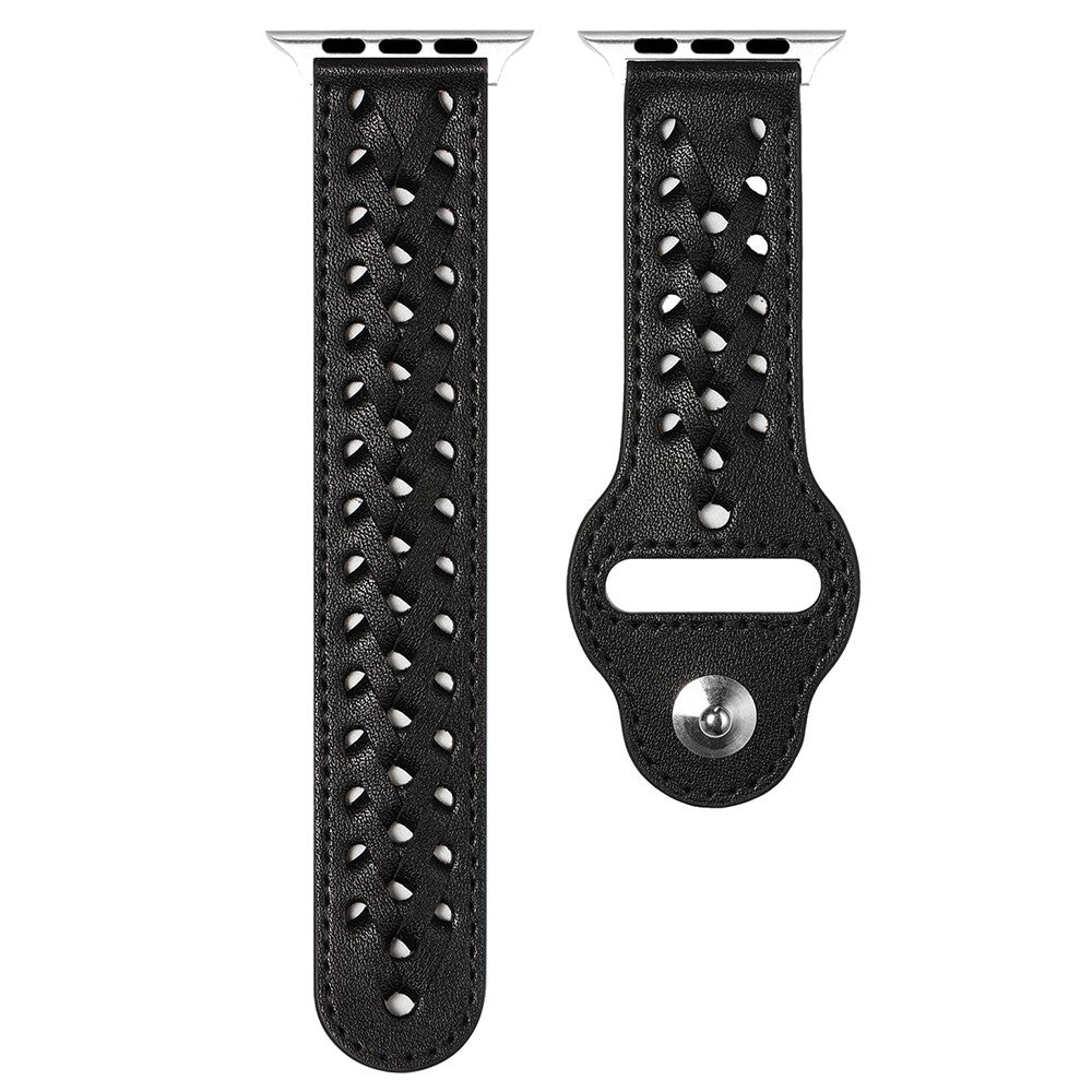 Meget smuk Apple Watch Series 7 45mm Kunstlæder Rem - Sort#serie_1