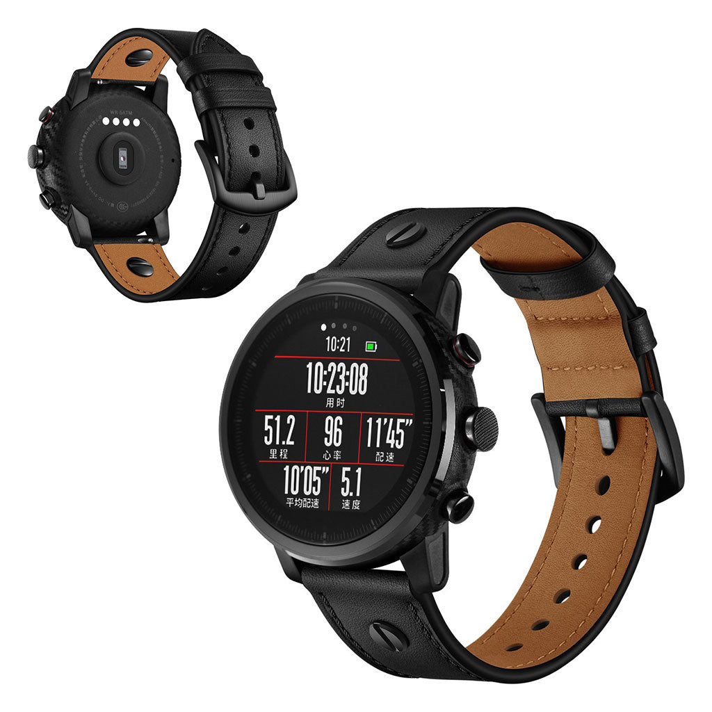 Samsung Gear S3 / Samsung Galaxy Watch (46mm) Ægte læder Rem - Sort#serie_1