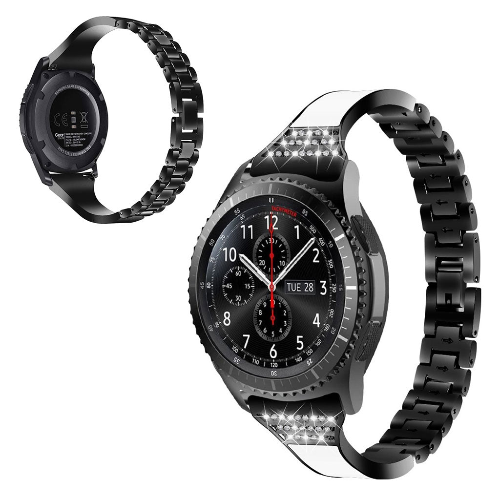Samsung Gear S3 Frontier / Samsung Galaxy Watch (46mm) Metal og Rhinsten Rem - Sort#serie_1