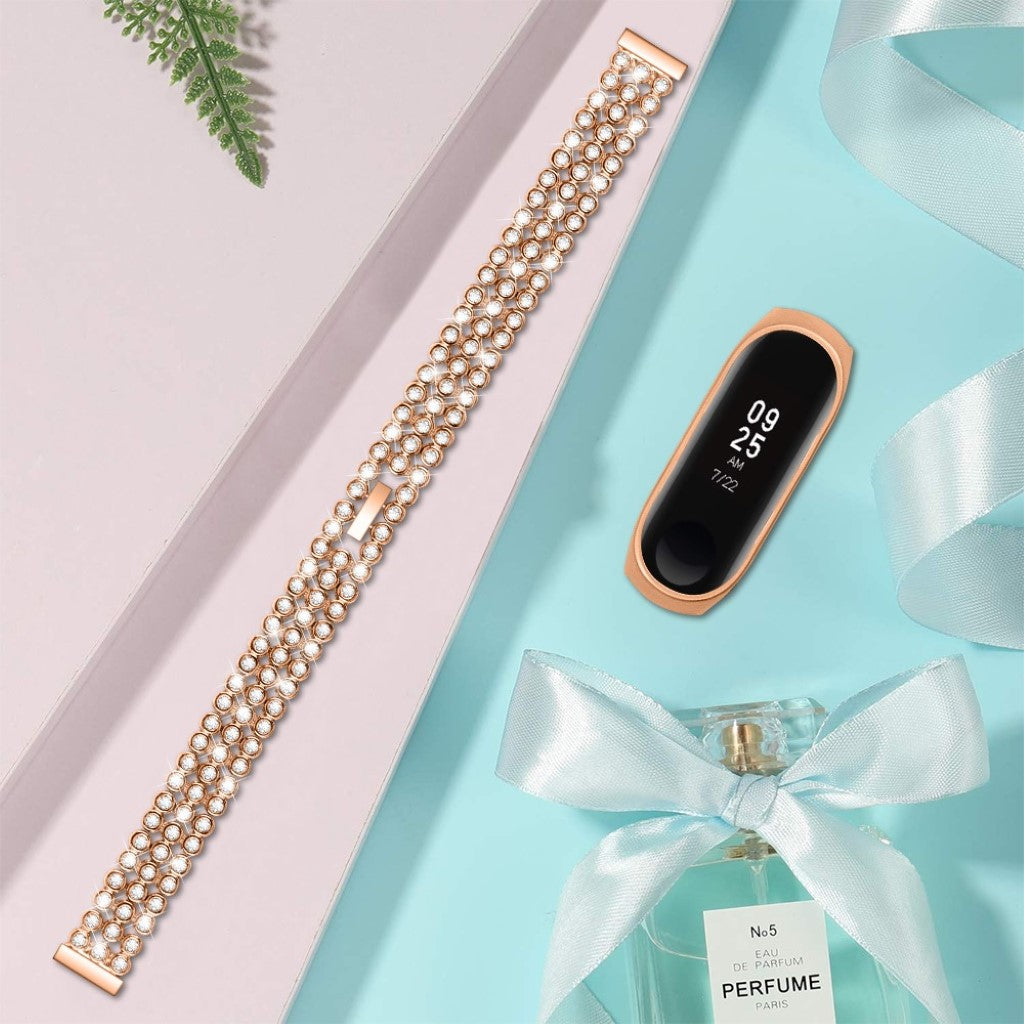 Xiaomi Mi Band 3 / Xiaomi Mi Smart Band 4 Metal og Rhinsten Rem - Guld#serie_3