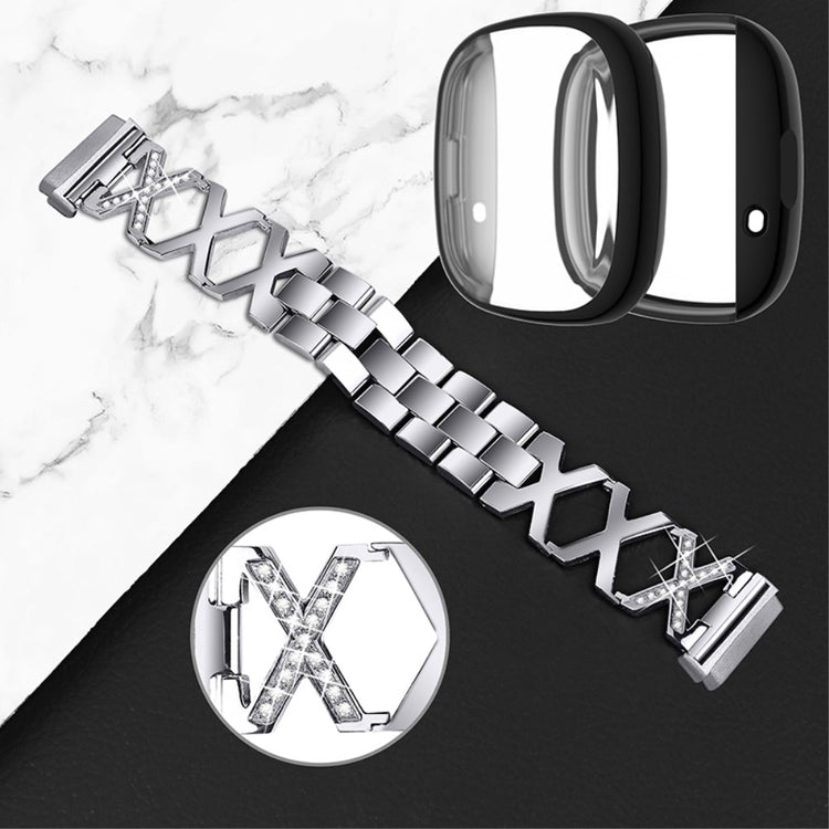 Fitbit Sense / Fitbit Versa 3 Metal Rem med Cover - Sølv#serie_5