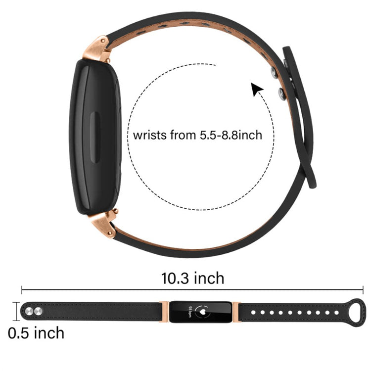 Super skøn Fitbit Inspire 2 / Fitbit Ace 2 Ægte læder Urrem - Sort#serie_2