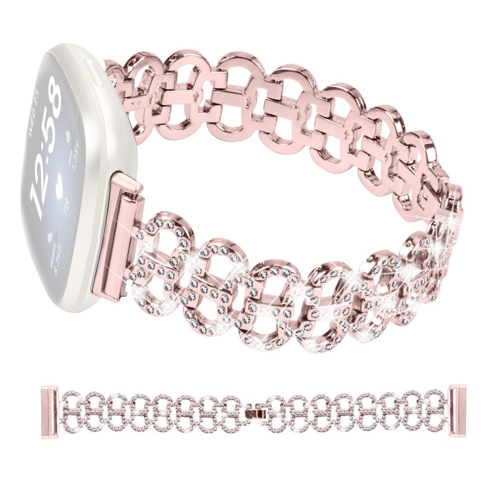 Fitbit Versa 4 / Sense 2 Gourd Shape Watch band Rhinestones Decoration Alloy Strap - Pink#serie_1