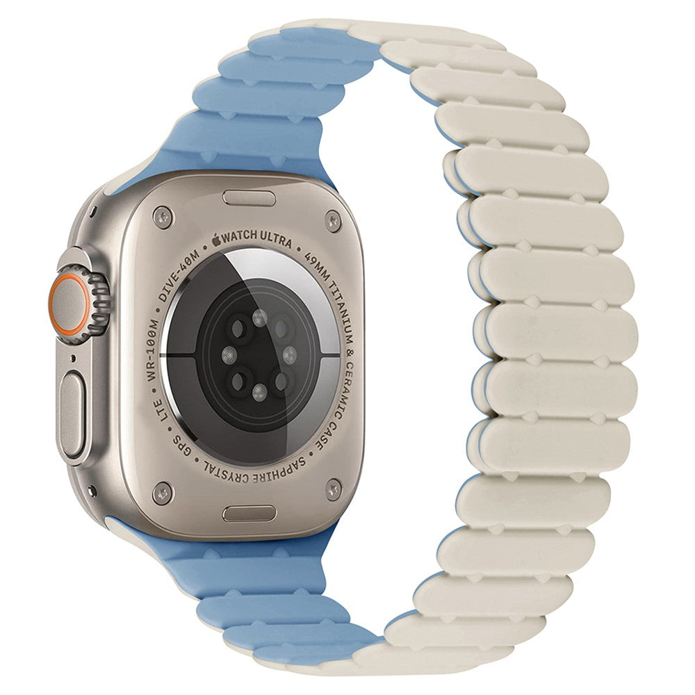 Apple Watch Series 7 8 9 41mm / 6 5 4 SE (2023) SE (2022) SE 40mm / 3 2 1 38mm Bamboo Joint Silicone Strap - Antique White+Mist Blue#serie_1