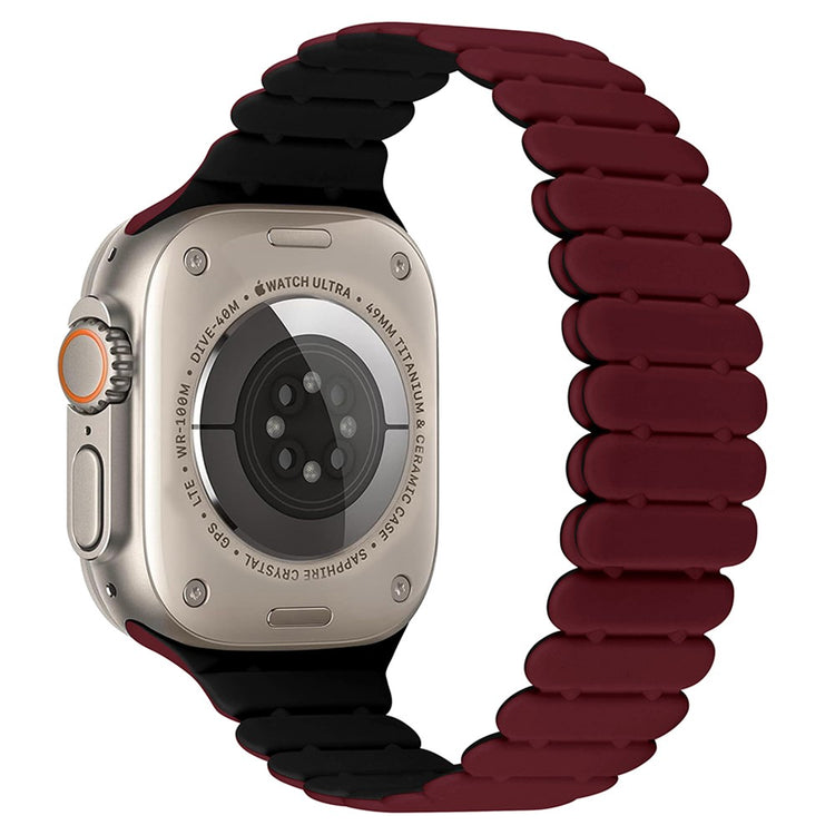 Apple Watch Series 7 8 9 41mm / 6 5 4 SE (2023) SE (2022) SE 40mm / 3 2 1 38mm Bamboo Joint Silicone Strap - Wine Red+Black#serie_4