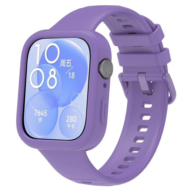 Huawei Watch Fit 3 Silicone Band Wrist Strap with Watch Case - Purple#serie_7