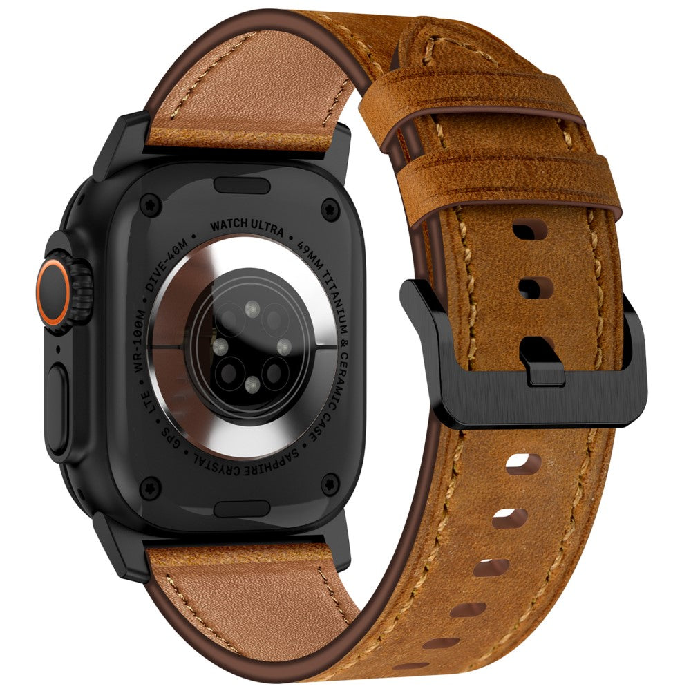 KALEBOL Apple Watch Series 49mm - 45mm - 44mm - 42mm Cowhide Leather Band - Black+Red Brown#serie_3