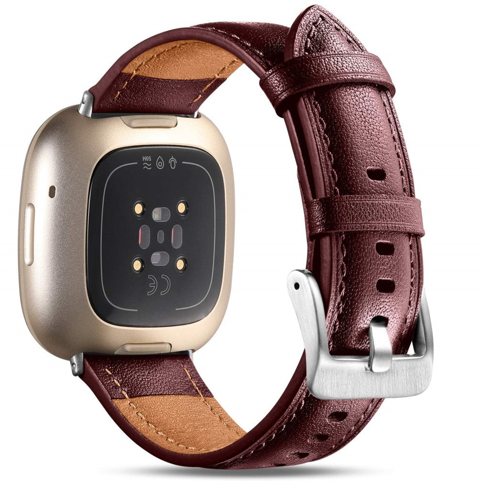 Fitbit Versa 3 / Fitbit Sense Watch Strap Genuine Cow Leather Wrist Band - Wine Red#serie_4