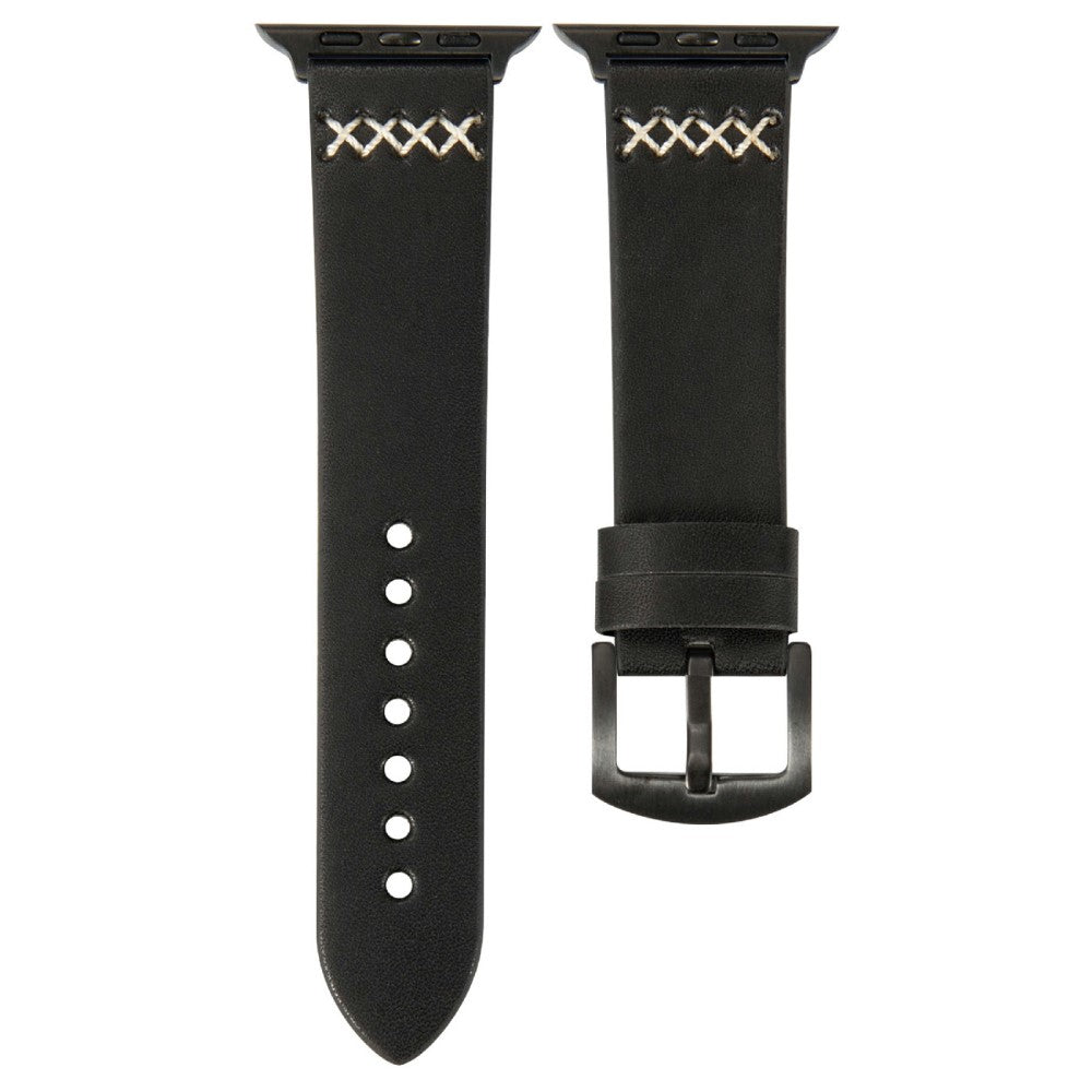 KALEBOL Apple Watch Series 49mm - 45mm - 44mm - 42mm Cross-Stitch Leather Strap - Black#serie_3