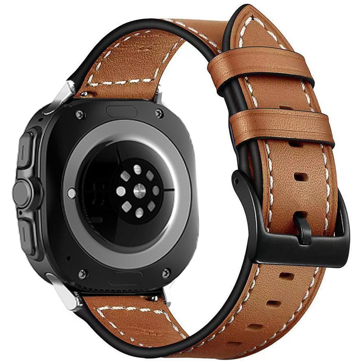 Samsung Galaxy Watch Ultra 47mm Watch Strap Stitching Lines Genuine Cow Leather Wrist Band - Brown#serie_2