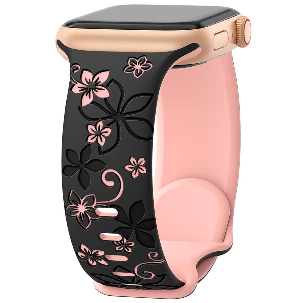 Apple Watch Series 49mm - 45mm - 44mm - 42mm Silicone Floral Band - Black  /  Pink#serie_1