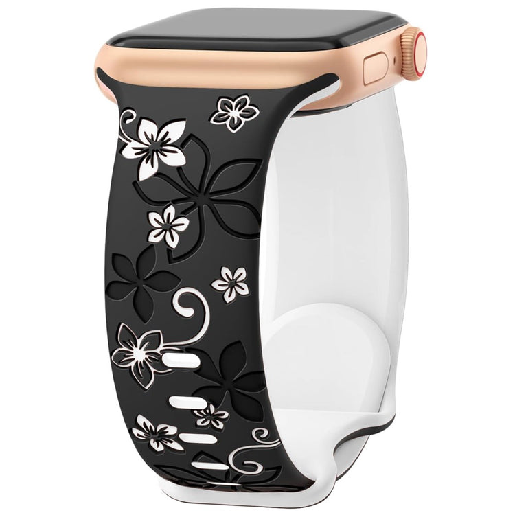 Apple Watch Series 49mm - 45mm - 44mm - 42mm Silicone Floral Band - Black  /  White#serie_5