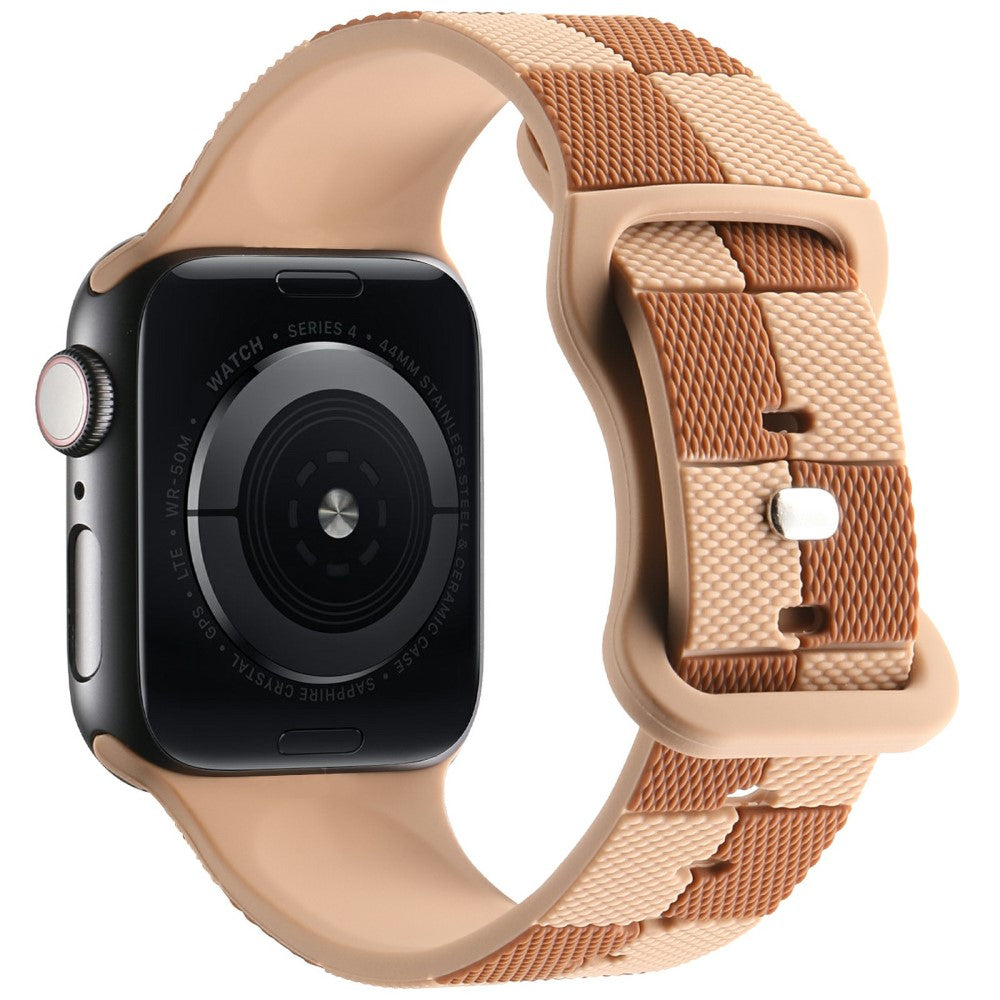 Apple Watch Series 49mm - 45mm - 44mm - 42mm Checkerboard Silicone Band - Light Brown#serie_2