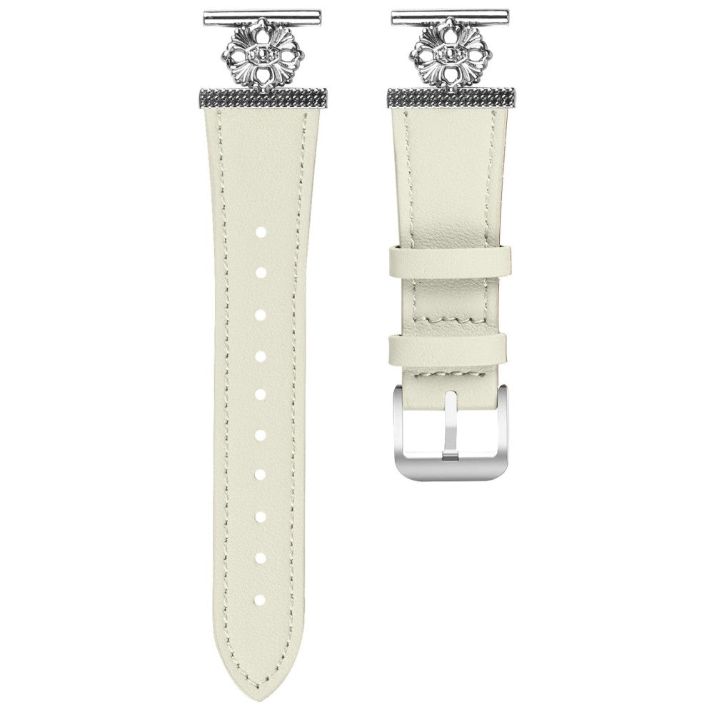 Huawei Watch GT 2 42mm Watch Band Genuine Cow Leather Flower Decor Adjustable Strap - White#serie_1