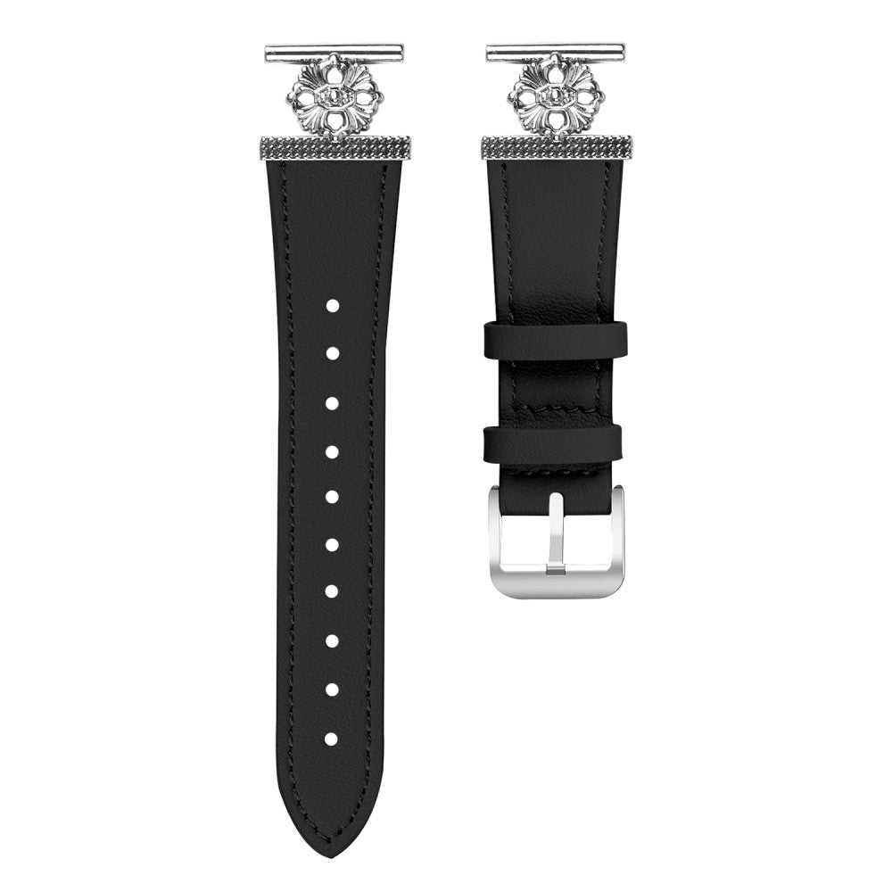 Garmin Vivomove 3 / GarminMove 3 Watch Band Genuine Cow Leather Flower Decor Adjustable Strap - Black#serie_1