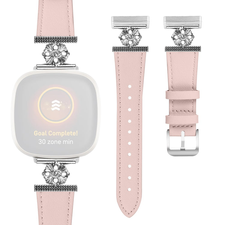 Fitbit Versa 4 / Sense 2 Watch Band Genuine Cow Leather Flower Decor Adjustable Strap - Pink#serie_3