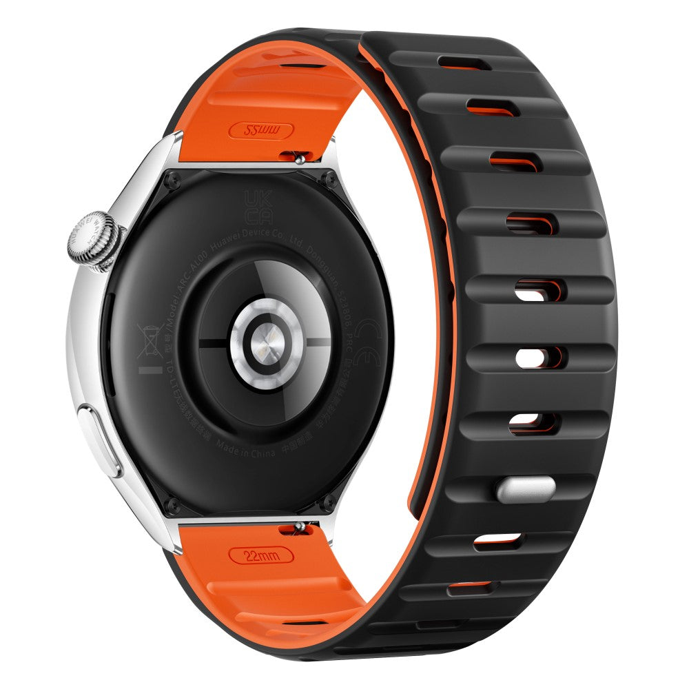 22mm Magnetic Strap Huawei Watch GT 5 Pro 46mm / GT 5 46mm / GT 4 46mm Silicone Watch Band - Black+Orange#serie_1