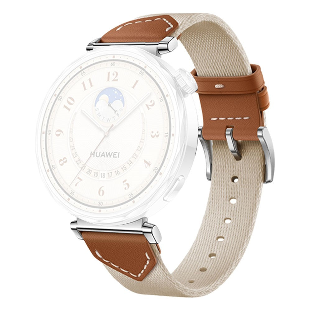 18MM Leather Nylon Strap Huawei Watch GT 5 Pro 42m / GT 5 41mm / GT 4 41mm / GT 3 42mm Women Composite Woven Watch Band - Saddle Brown#serie_1