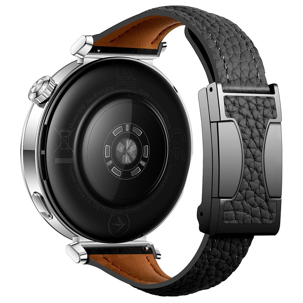 22mm Genuine Cow Leather Strap Huawei Watch GT 5 Pro 46mm / GT 5 46mm / GT 4 46mm Litchi Texture Magnetic Buckle Watch Band - Black#serie_4