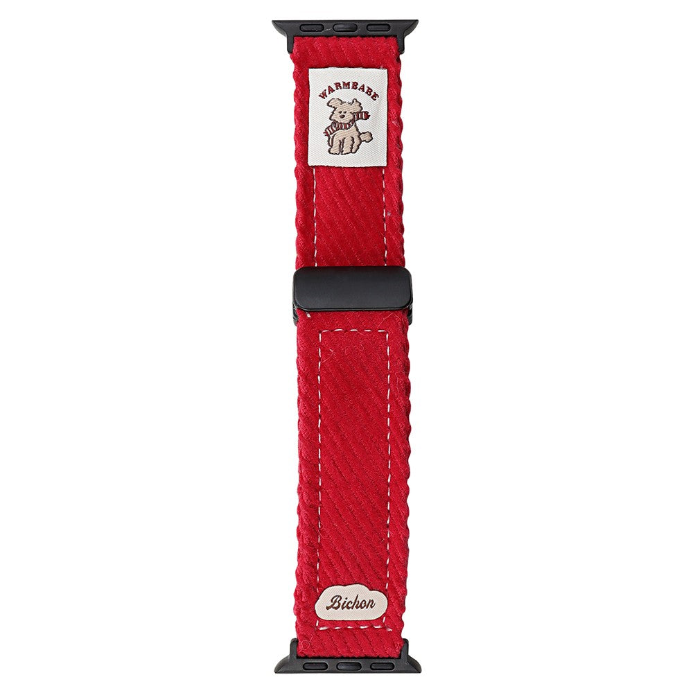 Corduroy Watch Band Apple Watch Series 10 42mm Magnetic Clasp Wrist Strap - Red#serie_1