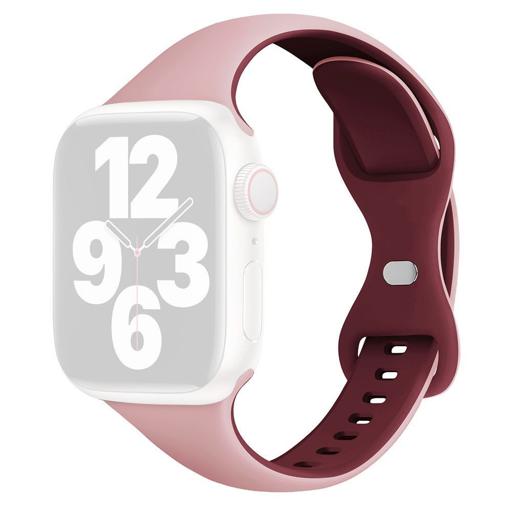 KALEBOL Silicone Strap Apple Watch Series 10 42mm Butterfly Buckle Watch Band - Pink + Wine Red#serie_1