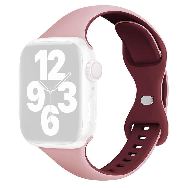 KALEBOL Silicone Strap Apple Watch Series 10 42mm Butterfly Buckle Watch Band - Pink + Wine Red#serie_1