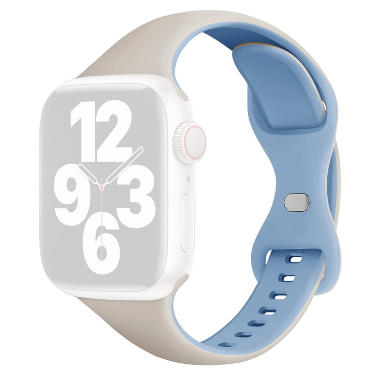 KALEBOL Silicone Strap Apple Watch Series 10 42mm Butterfly Buckle Watch Band - White + Misty Blue#serie_2