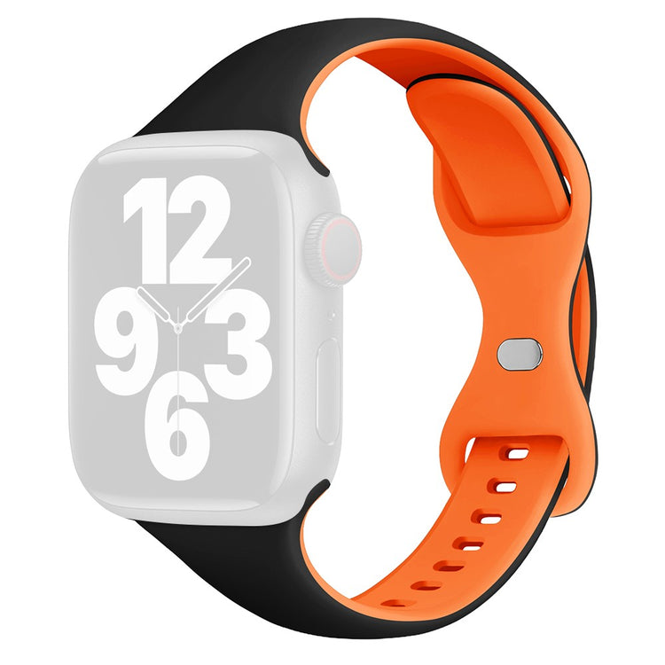 KALEBOL Silicone Strap Apple Watch Series 10 42mm Butterfly Buckle Watch Band - Black + Orange#serie_3
