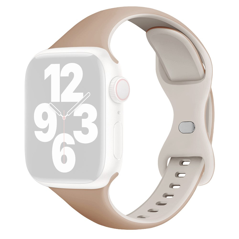 KALEBOL Silicone Strap Apple Watch Series 10 42mm Butterfly Buckle Watch Band - Milk Tea + Rock White#serie_5