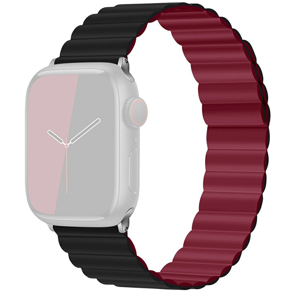 KALEBOL Magnetic Watch Band Apple Watch Series 10 42mm Silicone Adjustable Strap - Black Wine Red#serie_6