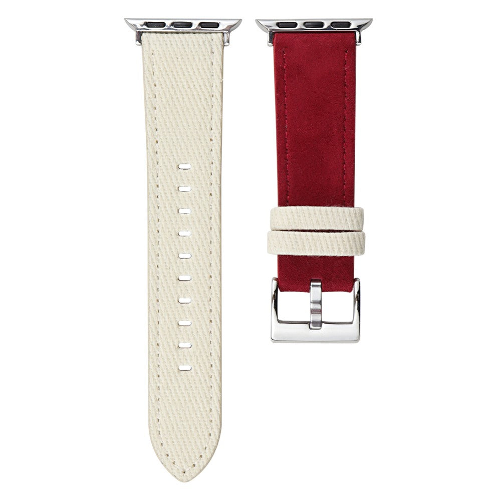 Splicing Color Watch Band Apple Watch Series 10 42mm Suede + Denim Wrist Strap - White + Red#serie_1