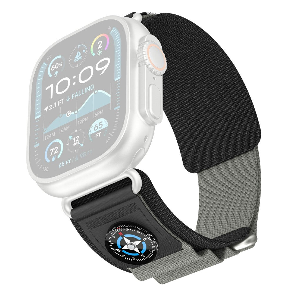 KALEBOL Nylon Watch Strap Apple Watch Series 10 46mm Wrist Band with Compass - Black+Grey#serie_2