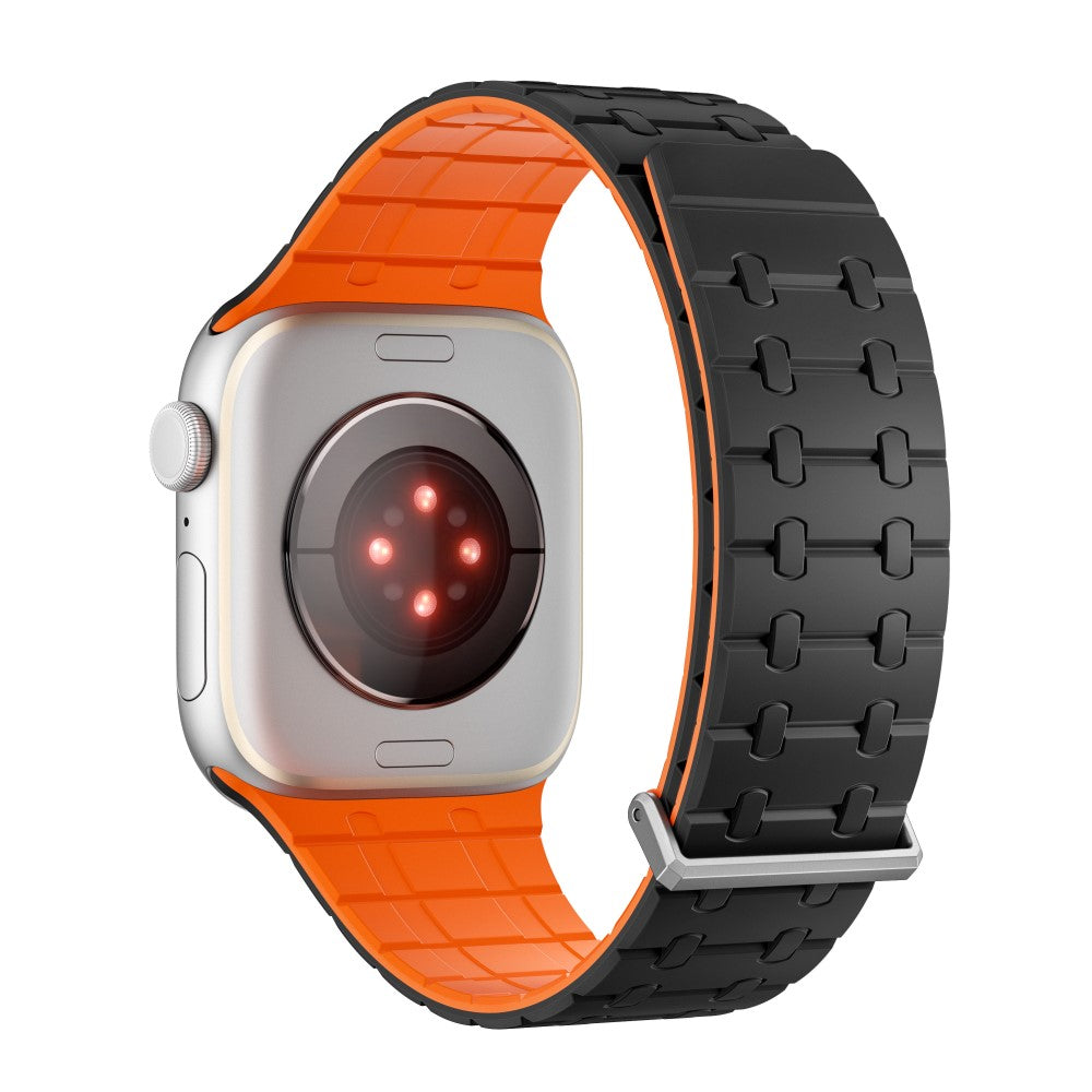 KALEBOL Magnetic Watch Band Apple Watch Series 10 42mm Silicone Strap - Black + Orange#serie_1