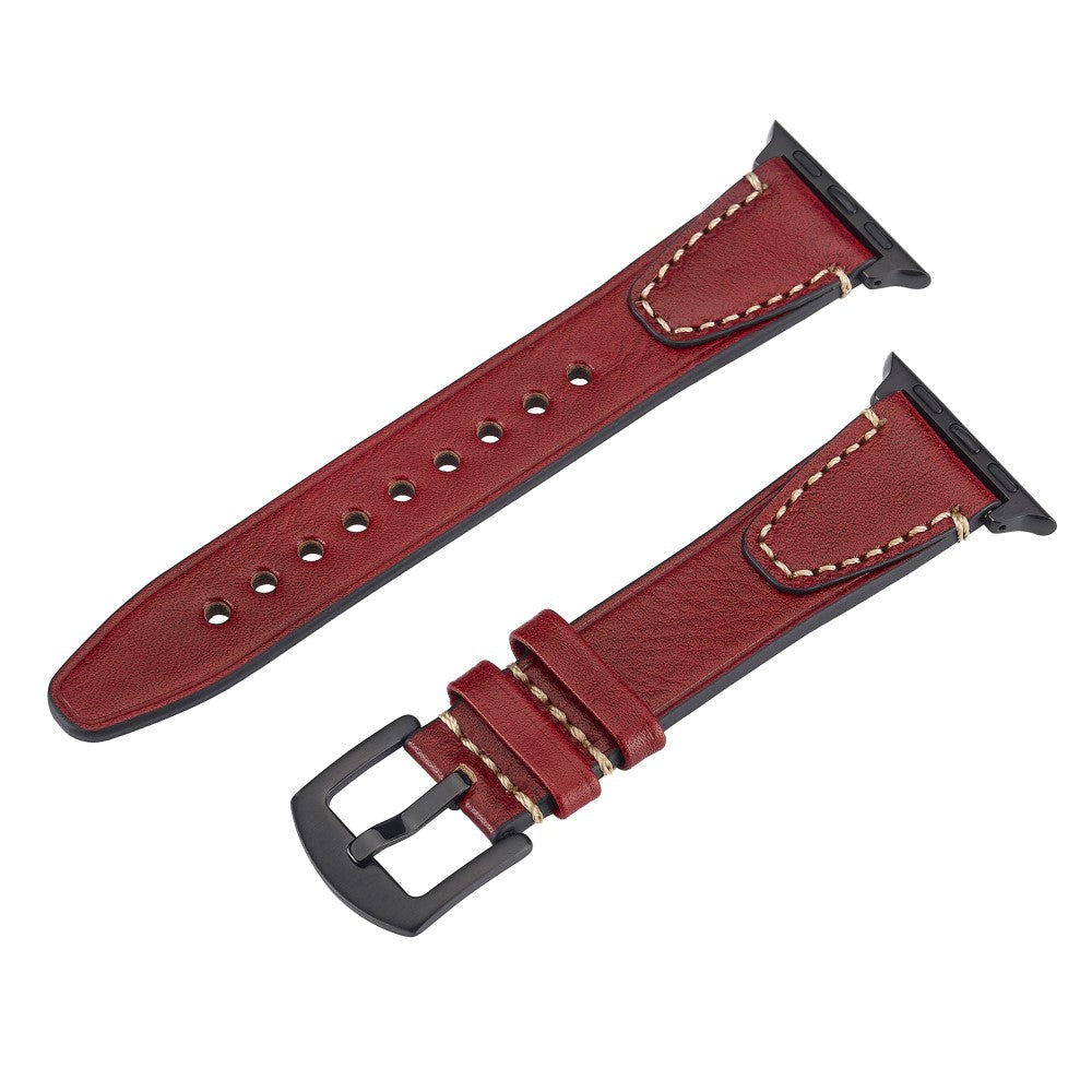Watch Band Apple Watch Series 10 42mm U-Shaped Design Genuine Cow Leather Strap - Red#serie_2