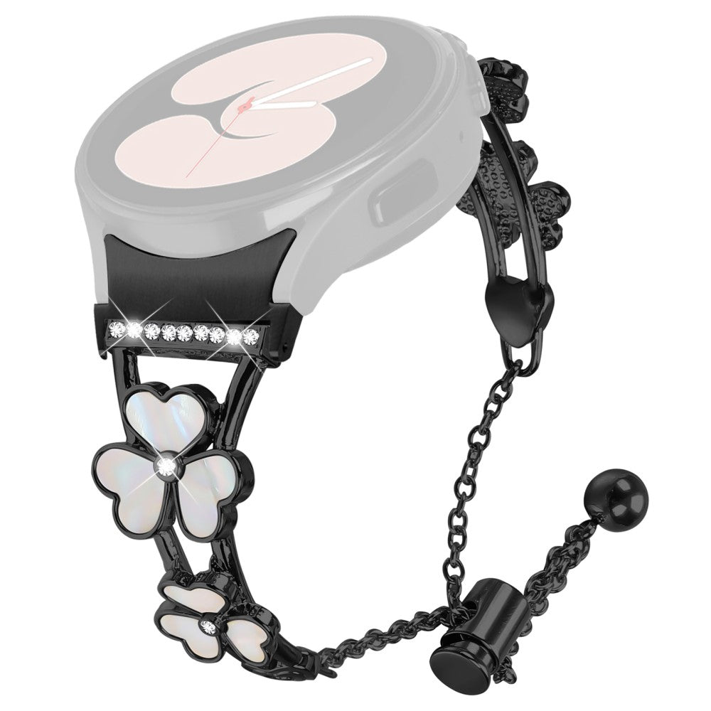 Watch Band with Connector Samsung Galaxy Watch7 40mm 44mm Heart Clover Decor Zinc Alloy Strap - Black#serie_1