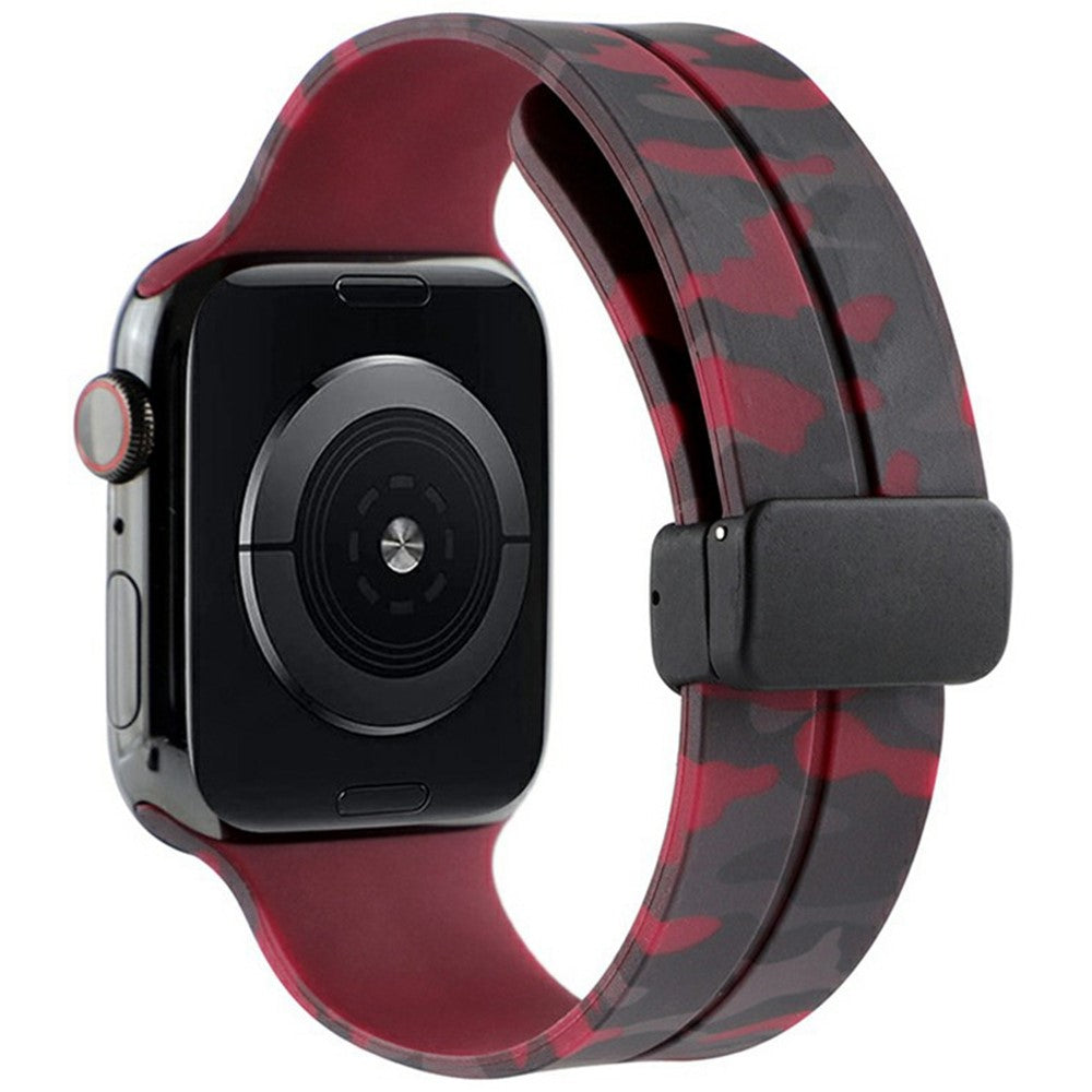KALEBOL Camouflage Silicone Strap Apple Watch Series 41mm - 40mm - 38mm Magnetic Watch Band - Wine Red#serie_7