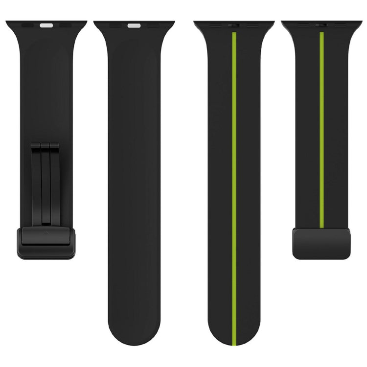 KALEBOL Magnetic Silicone Strap Apple Watch Series 41mm - 40mm - 38mm Stripe Watch Band - Black+Lime#serie_1