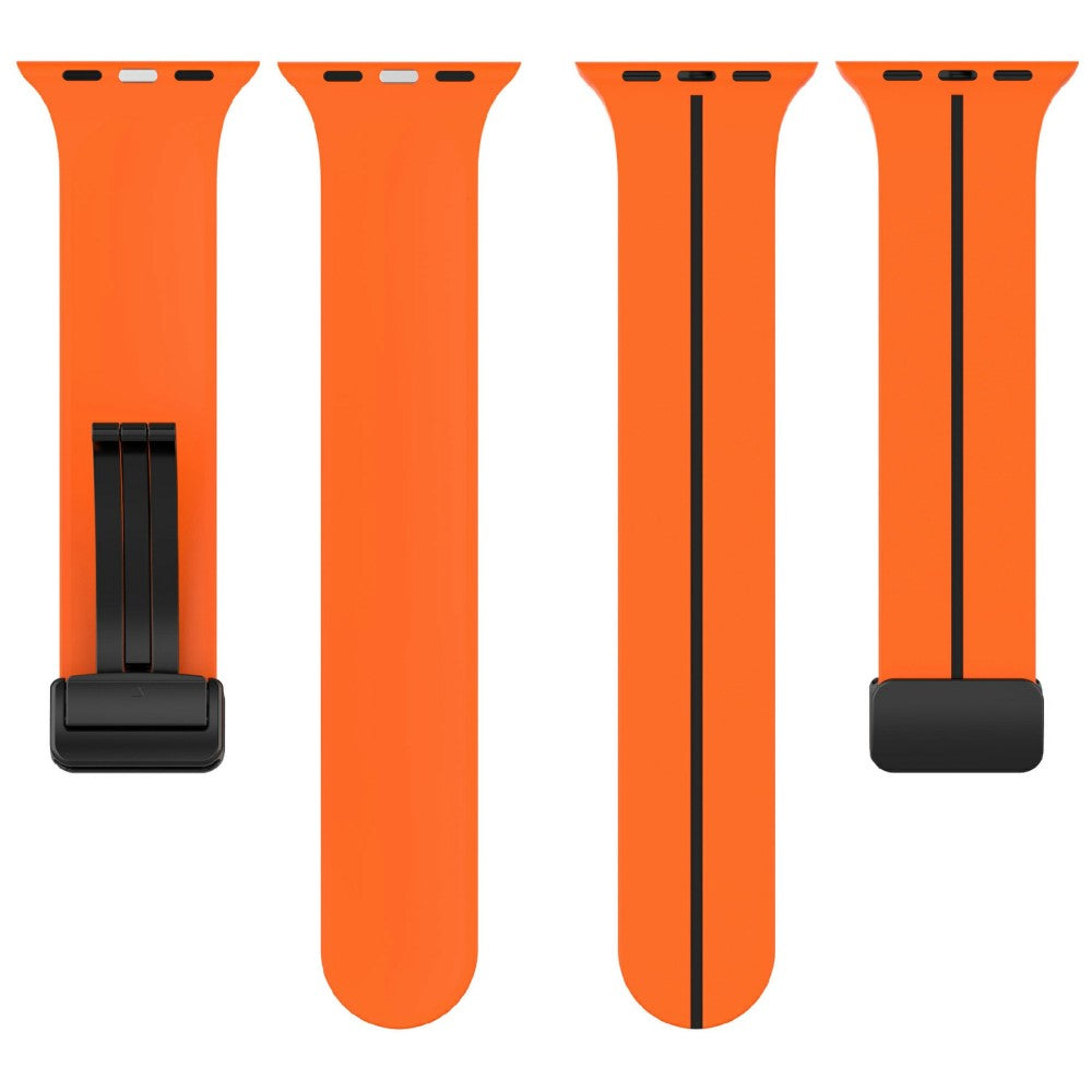KALEBOL Magnetic Silicone Strap Apple Watch Series 41mm - 40mm - 38mm Stripe Watch Band - Orange+Black#serie_3