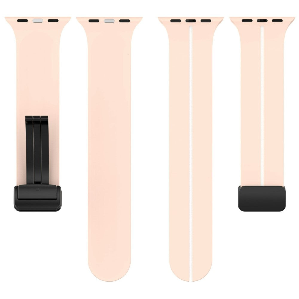 KALEBOL Magnetic Silicone Strap Apple Watch Series 41mm - 40mm - 38mm Stripe Watch Band - Pink+White#serie_4